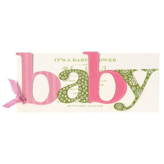 Pink and Green Baby Glittered Die-cut Invitations